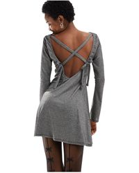 Reclaimed (vintage) - Silver Aline Mini Dress With Bow Back Detail - Lyst