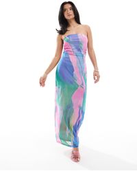 Vero Moda - – trägerloses netzstoff-maxikleid mit abstraktem muster - Lyst