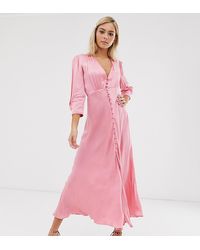 Ghost Maddison - Robe mi-longue en satin boutonnée sur le devant en exclusivité - Rose