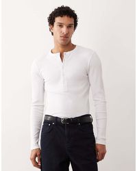 ASOS - Muscle Fit T-Shirt Van Zware Geribbelde Stof Met Lange Mouwen En Henley-Hals - Lyst