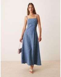 ASOS - – oben anliegendes, ausgestelltes camisole-midikleid aus weichem denim - Lyst