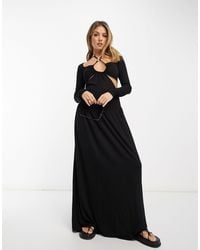 ASOS - Maxi Dress With Cut Out Detail And Tie Neck With Beaded Trim - Lyst