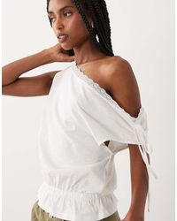 ASOS - Off Shoulder Top With Scallop Trim Edge And Frill Hem Detail - Lyst