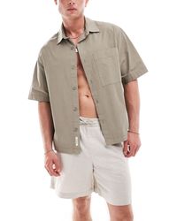 Pull&Bear - Camicia squadrata color sabbia con colletto rever - Lyst