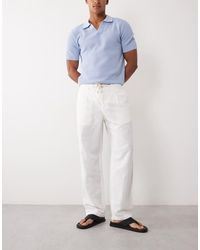 Mango - Linen Blend Straight Leg Draw String Trousers - Lyst