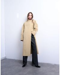 TOPSHOP - Trench-coat long oversize à col contrastant et boucle - beige - Lyst