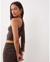 The Frolic - Exclusive Mesh Overlay Asymmetric Shoulder Scarf Wrap Around Detail Top Co-Ord - Lyst