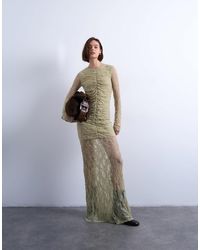 TOPSHOP - Lace Ruched Front Drop Waist Maxi Dress - Lyst