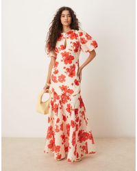 Pretty Lavish - Lottie Printed Linen Look Puff Sleeve Dress - Lyst