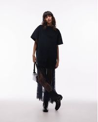 ASOS - Robe t-shirt longue et hybride en velours côtelé avec jupe en dentelle - nuit - Lyst