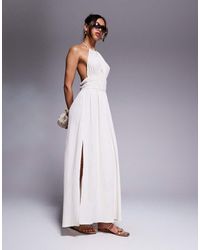 River Island - Halterneck Shirred Maxi Dress - Lyst