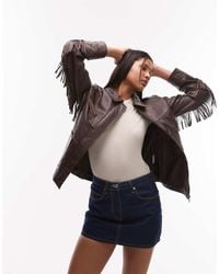 Urbancode - Chaqueta Marrón Chocolate De Estilo Wéstern Con Flecos De Cuero Napa De - Lyst