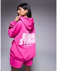 Kaiia - Sudadera Rosa Y Rosa Pastel Extragrande Con Capucha Y Logo Estampado En Relieve De (Parte De Un Conjunto) - Lyst