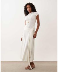 ASOS - Short Sleeve Midi Dress With Tie Waist - Lyst