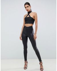 ASOS Leggings in pelle sintetica con fascia sottile elasticizzata in vita - Nero