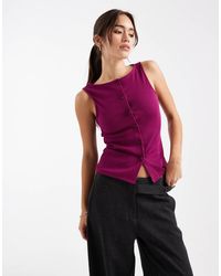 ASOS - Wide Neck Ribbed Button Through Tank Top - Lyst