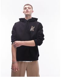 TOPMAN - Oversized Fit Hoodie With Eagle Tattoo Embroidery - Lyst