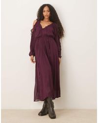 ASOS - Maxi Jurk Met V-Hals, Ruches En Gestrikte Voorkant - Lyst