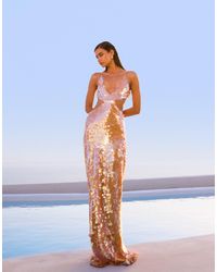 ASOS - Iridescent Sequin Cut Out Maxi Dress With Plunge Neckline - Lyst