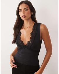 ASOS - Slinky V Neck Lace Trim Top - Lyst