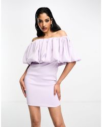 True Violet - Bardot Mini Dress With Ruffle Detail - Lyst