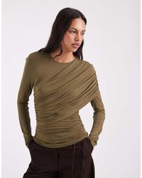 ASOS - Drapey Wrap Shoulder Long Sleeve Top - Lyst