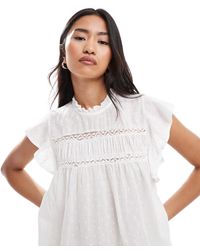 ONLY - Dobby Detail Frill Sleeve Top - Lyst
