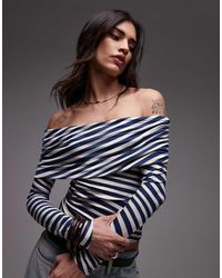 TOPSHOP - Top A Righe Con Scollo Alla Bardot E Spalle Scoperte - Lyst