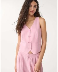 Stradivarius - Gilet Met Linnenlook - Lyst