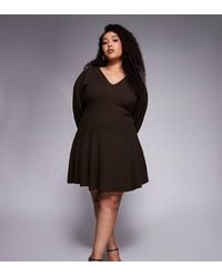 ASOS - Asos Design Curve Supersoft V-neck Fit And Flare With Seam Detail Mini Dress - Lyst