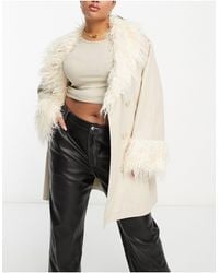 Urbancode Curve - Urban Code Plus Pu Trench Coat With Faux shaggy Fur Collar - Lyst