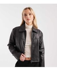 ASOS - Chaqueta Negro Lavado Con Solapas De Tejido Efecto Cuero De Asos Design Petite - Lyst