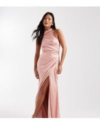 TFNC London - Bridesmaid Satin Halter Neck Wrap Skirt Maxi Dress - Lyst