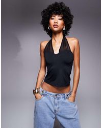 ASOS - Top Con Spalle Scoperte E Inserto A Rete Sullo Scollo Alla Bardot - Lyst