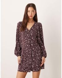 Glamorous - Long Sleeve Mini Tea Dress With Tie Front - Lyst