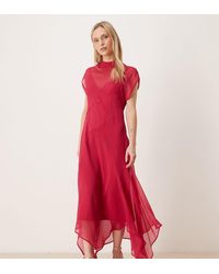 ASOS - Asos Design Petite High Neck Hanky Hem Chiffon Maxi Dress - Lyst