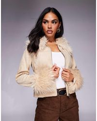 Princess Polly - Jeanna Suedette shaggy Faux-fur Trim Cropped Jacket - Lyst