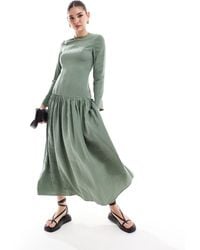 ASOS - Dropped Waist Maxi Dress With Long Sleeves - Lyst