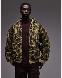 Carhartt - Sudadera Extragrande Guateada Con Capucha, Estampado De Camuflaje Y Cremallera Vista De -Verde - Lyst