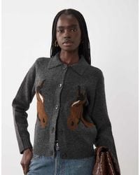 Vero Moda - Premium Horse Intarsia Wool-blend Polo Collar Cardigan - Lyst
