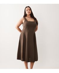 Vila Curve - Square Neck Linen-touch Midi Dress - Lyst