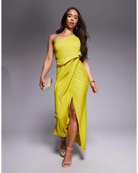 ASOS - One Shoulder Satin Knot Detail Midi Dress - Lyst