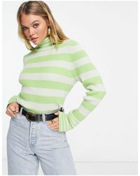 SELECTED - Femme Stripe Ribbed High Neck Top With Long Sleeves - Lyst