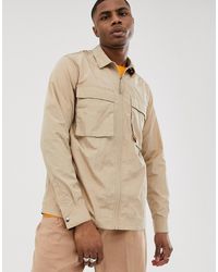 ASOS Zip Through Overshirt In Sand With Utility Pockets - Natural