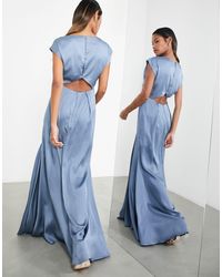 ASOS - Bridesmaid Satin Cowl Neck Maxi Dress With Cut Out Back - Lyst
