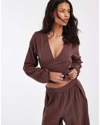 Pieces - Textured Cotton Long Sleeve Tie Front Top Co-ord - Lyst