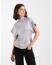 ASOS - High Neck Cinched Satin Top - Lyst