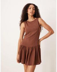 ASOS - Linen Blend Drop Waist Mini Dress - Lyst