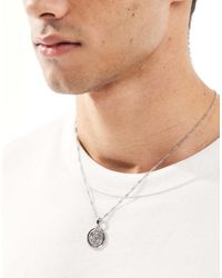 ASOS - Zilveren Ketting Met Zeshoekige Kristoffelhanger - Lyst