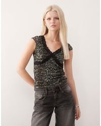 Noisy May - Cap Sleeve Mesh Top With Lace Edge - Lyst